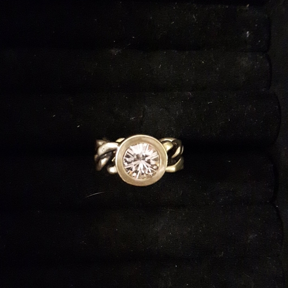 on hold Myka vintage Crystal brass chain link ring